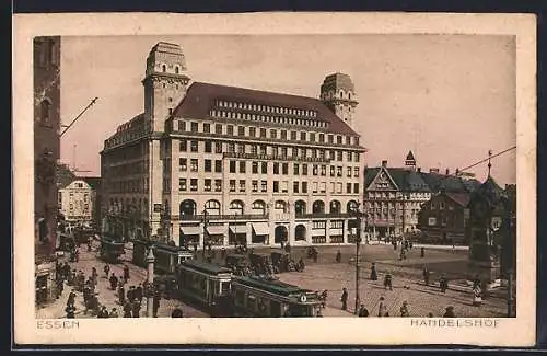 AK Essen, Hotel und Restaurant Handelshof mit Strassenbahn