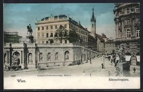 AK Wien, Albrechtsplatz mit Passanten und Kirche