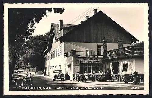 AK Dreistetten, Gasthof Zum lustigen Scherrerwirt, Auto
