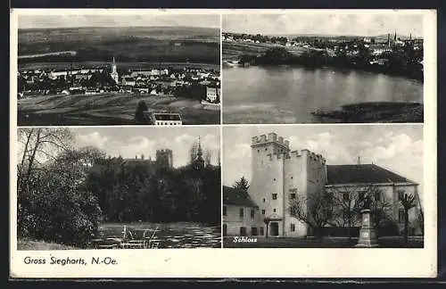 AK Gross Siegharts /N.-Oe., Schloss, Uferpartie, Ortspartie
