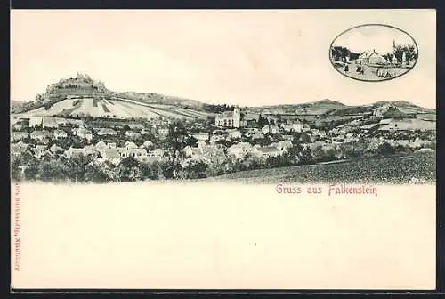 AK Falkenstein /N.-Oe., Gesamtansicht mit der Burg, kleiner Platz