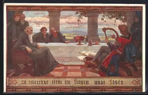 AK Walther von der Vogelweide im Kreise der Mönche