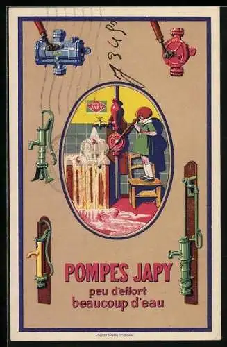 AK Reklame für Pumpen von Japy, Peu d`effort, beaucoup d`eau