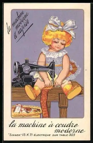 AK Reklame für Singer-Nähmaschine 15 K 71 Électrique