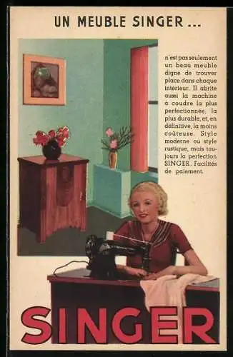 AK Un meuble Singer..., Nähmaschine und Schrank