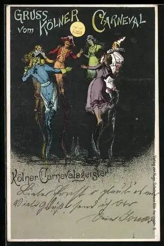 AK Gruss vom Carneval, Carnevalsgeister tanzen
