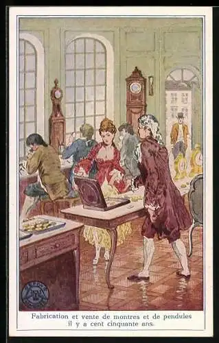 AK Herstellung und Verkauf von Taschenuhren in früherer Zeit, Reklame für Longines