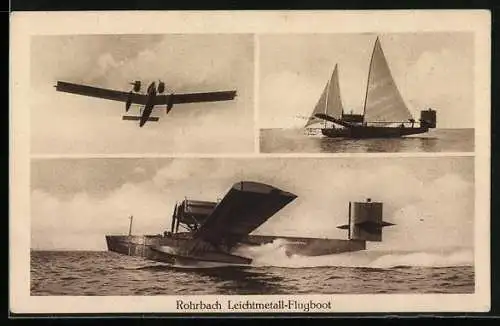AK Rohrbach Leichtmetall-Wasserflugzeug RO III. bei der Landung