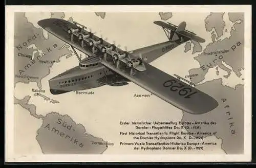 AK Wasserflugzeug DO-X D.-1929, historischer 1. Überseeflug von Europa nach Amerika