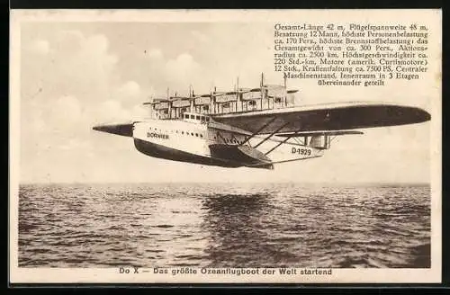 AK Dornier Do X Wasserflugzeug hebt vom Wasser ab