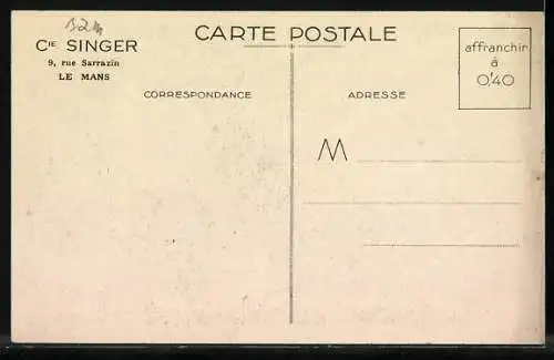 AK Reklame Singer Nähmaschine, hübsche Frau beim Nähen