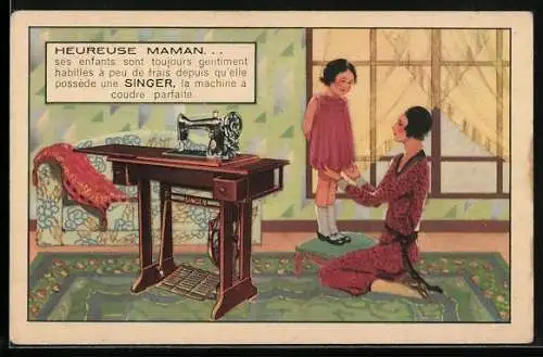 AK Cie Singer, 7 Place Gutenberg, Strasbourg, Heureuse Maman..., Nähmaschinen-Reklame