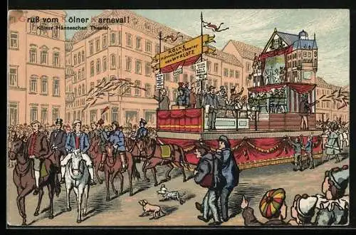 Künstler-AK Köln, Karneval, Wagen des Hänneschen Theaters im Festzug
