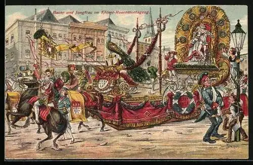 AK Köln, Bauer & Jungfrau im Rosenmontagszug