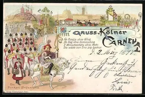 Lithographie Köln, Umzug der Funken-Infanterie, Karneval