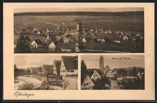 AK Ofterdingen, Partie mit Kirche, Ortsansicht aus der Vogelschau