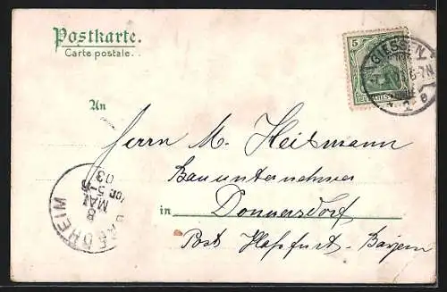 Lithographie Giessen, Ortsansicht mit Universität und Laboratorium