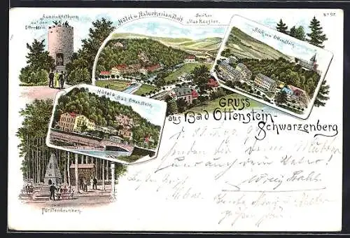 Lithographie Bad Ottenstein, Hotel Naturheilanstalt M. Kessler, Hotel & Bad Ottenstein, Fürstenbrunnen