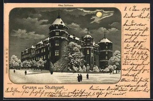 Winter-Lithographie Stuttgart, Altes Schloss