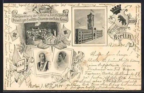 AK Berlin, 3. Versammlung der Führer u. Aerzte Deutscher freiwilliger Sanitäts-Colonnen vom Roten Kreuz, Wappen