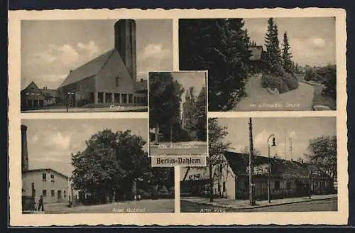 AK Berlin-Dahlem, Gasthaus Alter Krug, Königin-Luise-Strasse 52, Kirche, Alter Gutshof