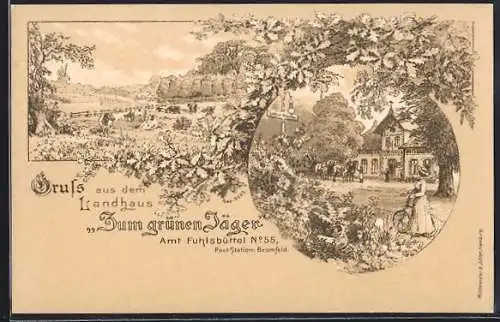 Lithographie Hamburg-Fuhlsbüttel, Gasthaus Zum grünen Jäger