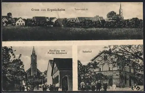 AK Erpolzheim, Bahnhof, Handlung von Martin Schuhmann und Totalansicht