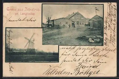 AK Bönstrup /Langballig, Windmühle und Partie im Ort