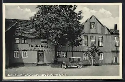 AK Ortshausen a. Harz, Gasthof Friedrich Ackenhausen mit Auto