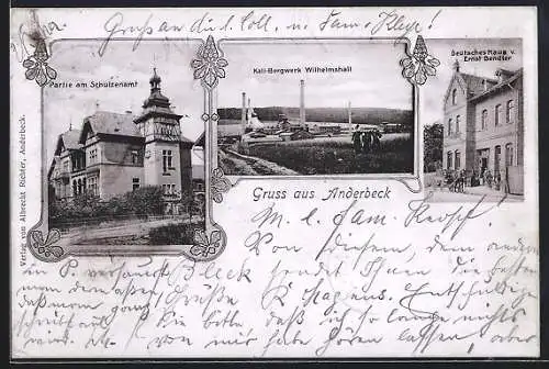 AK Anderbeck, Schulzenamt, Deutsches Haus v. Ernst Bendler, Kali-Bergwerk Wilhelmshall