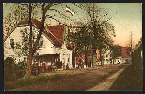 AK Groden, Ortspartie, Haus mit Fahne