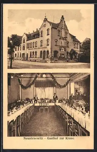 AK Neusörnewitz, Gasthof zur Krone, Aussen- und Innenansicht