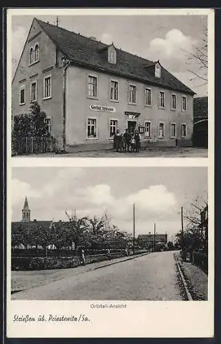 AK Striessen üb. Priestewitz /Sa., Gasthof Striessen, Ortsteil-Ansicht