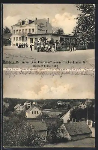 AK Lindhardt / Naunhof, Hotel u. Restaurant Zum Forsthaus, Bes. Franz Huke, Ortsansicht