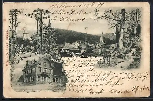 AK Marxzell, Hotel Bellevue, Kirche & Ortsansicht