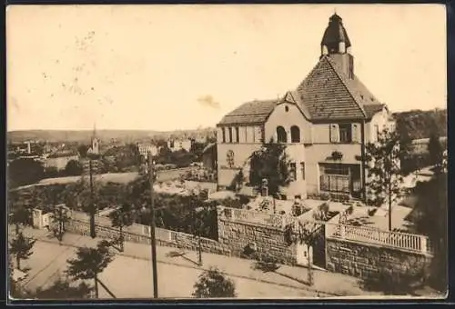 AK Dresden-Dölzschen, Café Hohen-Dölzschen, Ortsansicht mit Kirche