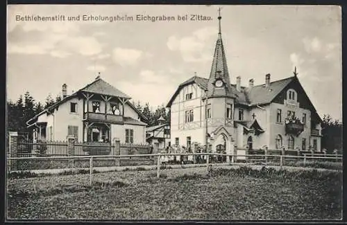 AK Eichgraben / Zittau, Bethlehemstift und Erholungsheim mit Leuten