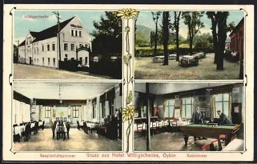 AK Oybin, Hotel Wittigschenke, Gesellschaftszimmer, Gastzimmer, Blick nach Töpfer und Pferdeberg
