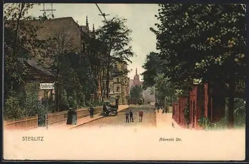 AK Berlin-Steglitz, Albrecht-Strasse mit Apotheke