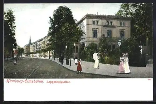 AK Hamburg-Eimsbüttel, Passanten auf der Lappenbergsallee