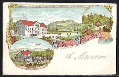 Lithographie Oybin, Gasthaus Wittigschänke mit Gesellschaftsgarten