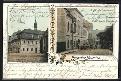 AK Neusalza, Hotel zum Ratskeller und Strassenpartie