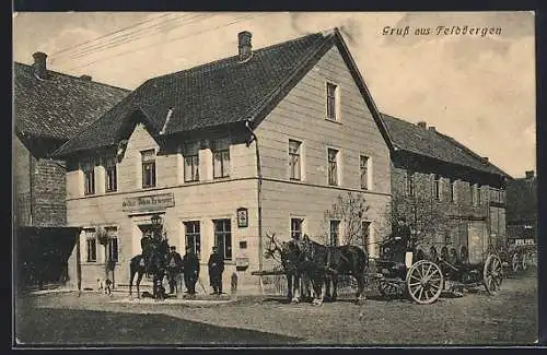 AK Feldbergen, Gasthof Wilhelm Heinemeyer mit Pferdegespann