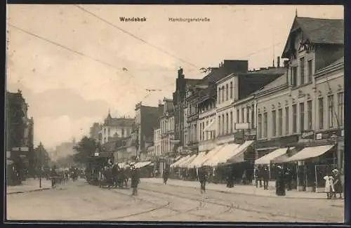 AK Wandsbek, Pferdebahn und Geschäfte in der Hamburgerstrasse