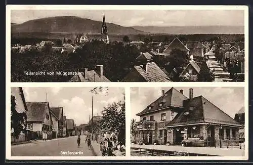 AK Muggensturm, Bahnhof, Strassenpartie und Teilansicht