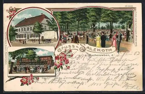 Künstler-AK Aschersleben, Gasthaus zum Salzkoth, Garten, Parkpartie