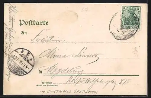 Künstler-AK Aschersleben, Gasthaus zum Salzkoth, Garten, Parkpartie