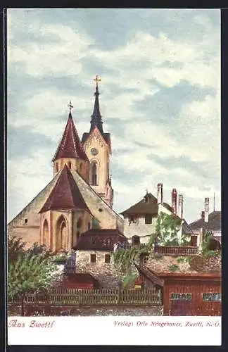 AK Zwettl /N.-Oe., Kirche im Ortsbild