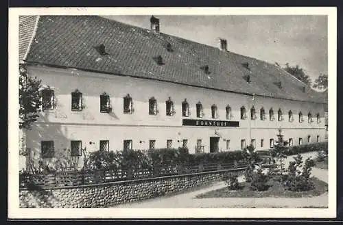 AK Sierning /O.-Ö., Gasthof Forsthof F. u. A. Baumschläger, Vorderansicht mit Anlage