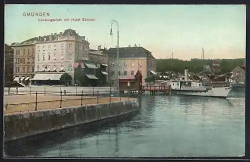 AK Gmunden, Landungsplatz mit Hotel Schwan